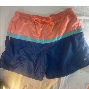 Southern Tide Men's Swim Shorts Trunks Skipjack Blue  coral orange lined pockets